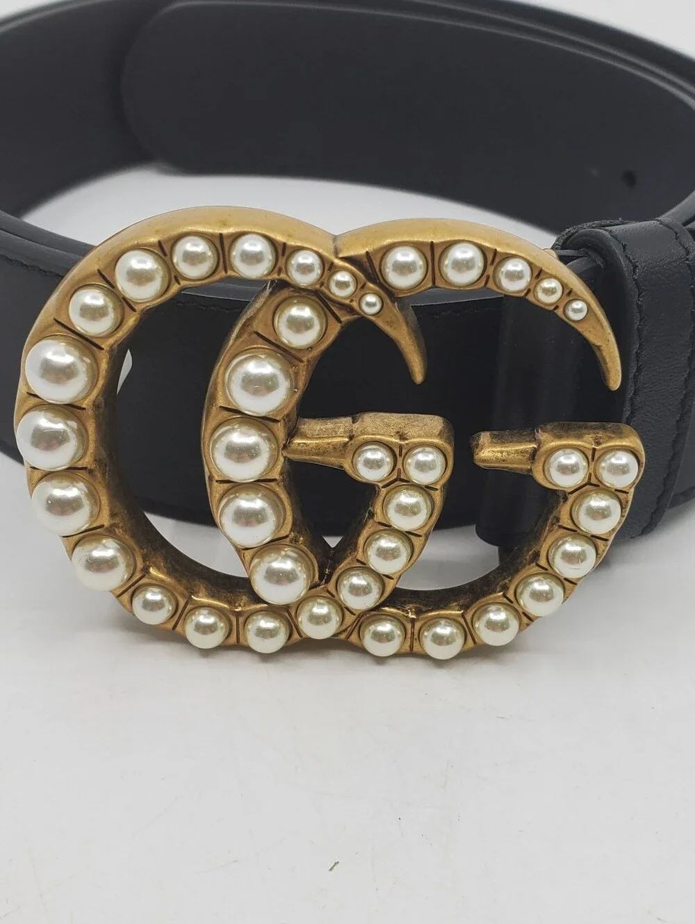 Gucci GG Marmont Faux Pearl Accents Leather Belt  display picture 1